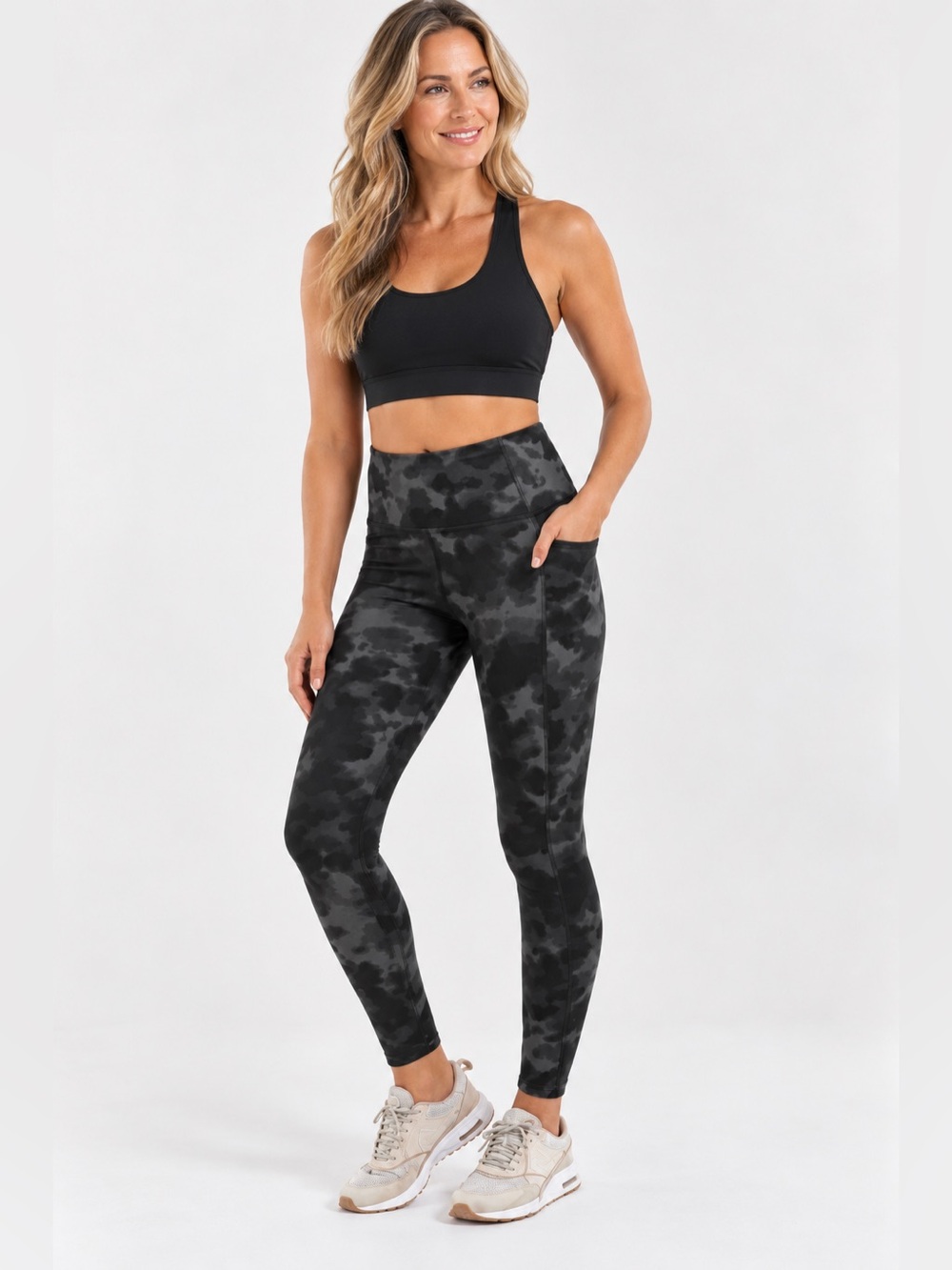 Danskin Camo Print High Rise 7/8 Leggings with Pockets Black Gray NEW